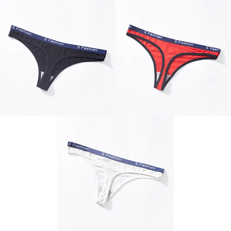 black red white Трусики для женщин, сексуальные хлопковые стринги, стринги с низкой талией, женские трусики, 3 шт., женские Т-образные спортивные хлопковые стринги, нижнее белье BANNIROU - Цвет: black red white