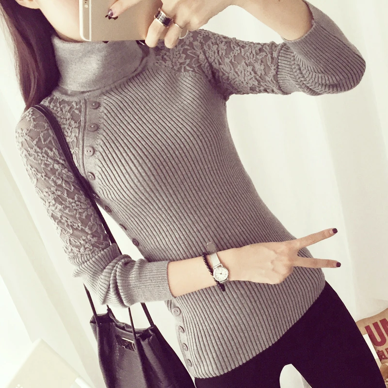 

Autumn and winter new female high-necked sweater Shirt Slim long-sleeved sweater tight hedge short paragraph
