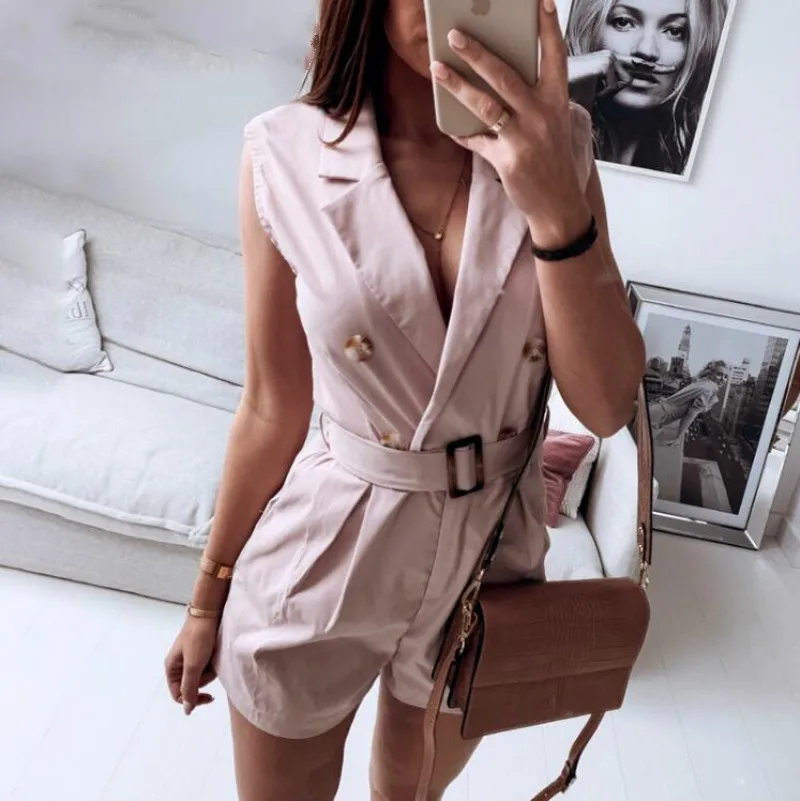 Винтажный Модный женский комбинезон цвета хаки с поясом весенне летний