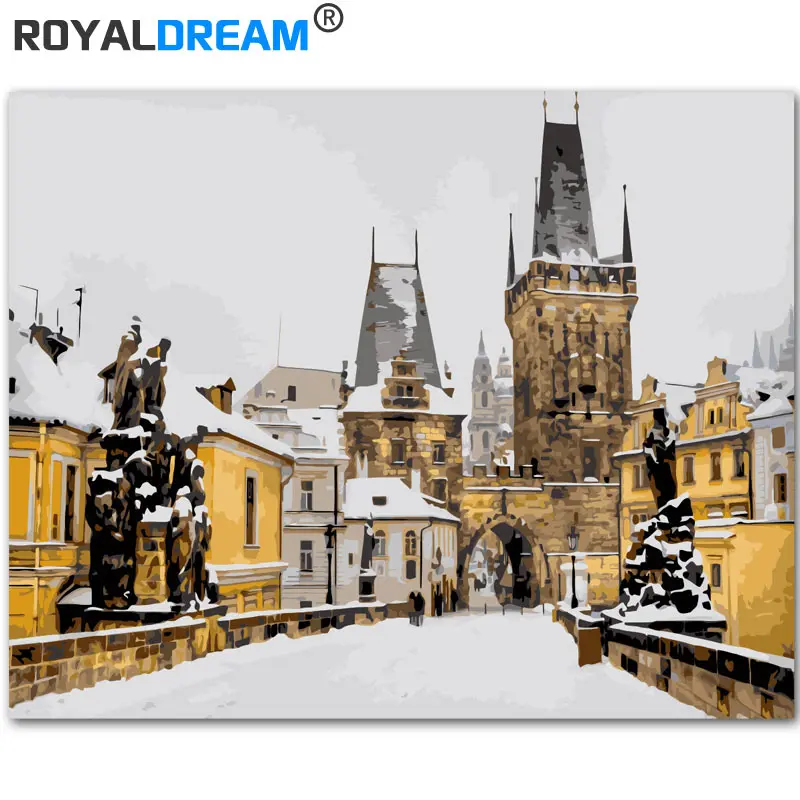xuehouchengshi ROYALDREAM Снежный городской пейзаж DIY Краска по номерам набор краски на холсте краска для каллиграфии для домашнего декора - Цвет: xuehouchengshi