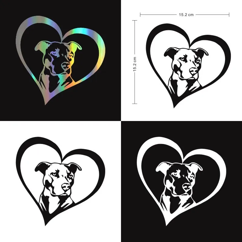 PITBULL HEART Animal Car Stickers Decals Creative Fashion Decoration Accessories Black Silver Laser Styling 15.2*15.2CM | Автомобили и