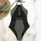 CUPSHE армейский зеленый и черный сетчатый слитный купальник с лямкой на шее женский лоскутный монокини с открытой спиной 2020 купальный костюм для девочек
