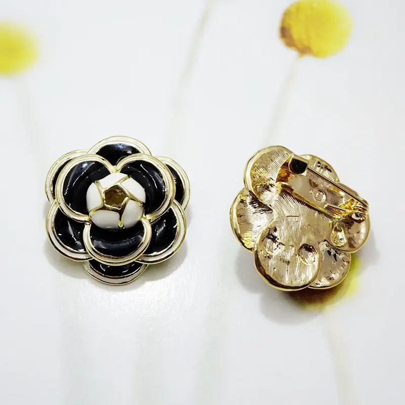 Белый черный цветок камелии брошь для женщин Bijoux элегантный подарок Camellias Броши пирсинг