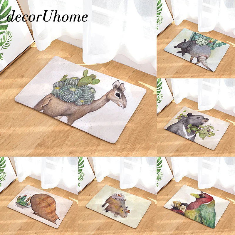 Decoruhome противоскользящие Водонепроницаемый двери ящер Цветок кактуса ковры