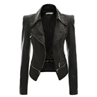 Куртка женская из мягкой искусственной кожи, Готическая мотоциклетная куртка на молнии с длинным рукавом, размера плюс 4xl, черная, осень