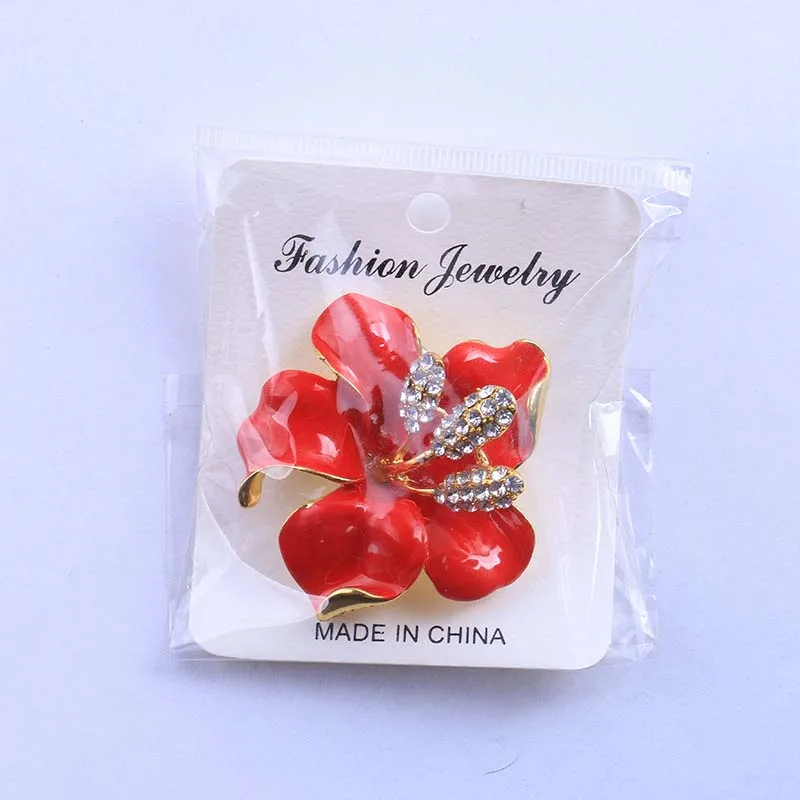 Женский красный эмалированный цветок брошь булавка и золотого цвета с