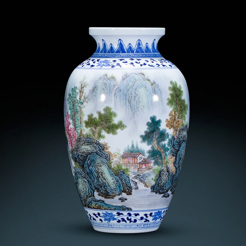 Ваза Jingdezhen Master ручная роспись сине-белая фарфоровая пейзажная живопись ваза