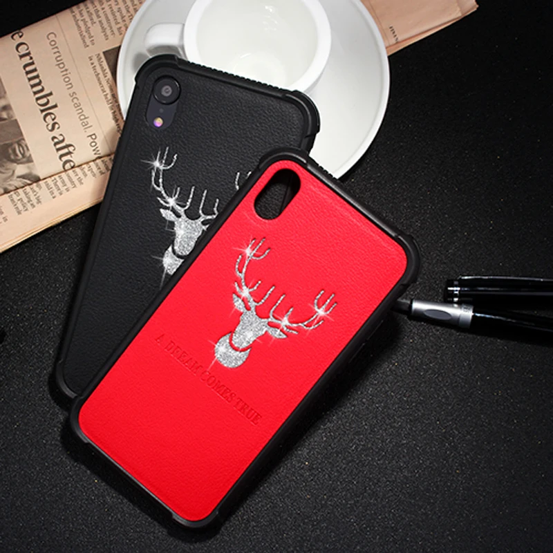 Luxury Glitter Deer Black Red shell for iPhone 6 6S 7 8 plus lucky TPU PC Leather X XS Max Four-corner Anti-fall Case XR |
