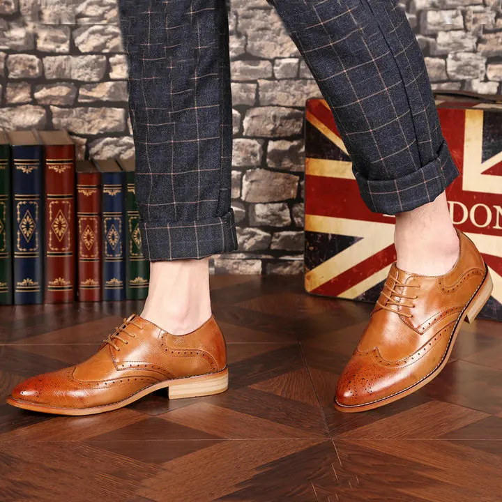 Dropshipping fashion new brand casual spring leather shoes mens dress business brogue shoes male lace up wedding shoes A005