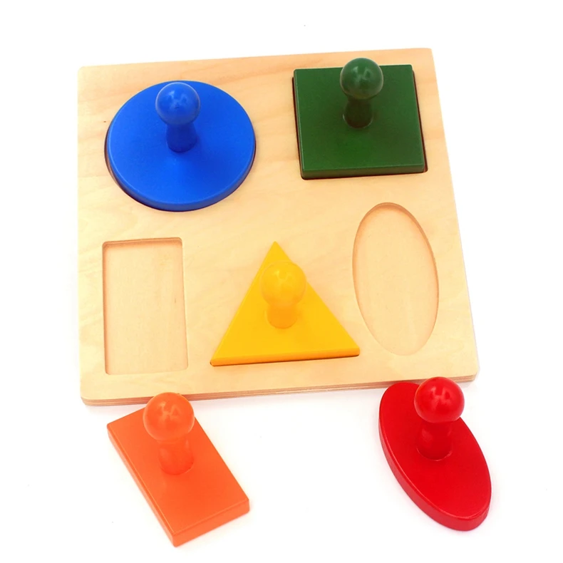 Высокое качество материалы montessori учебные пособия игрушки геометрическая форма, однотонные дерево пять видов геометрический Форма s доска Математические Игрушки