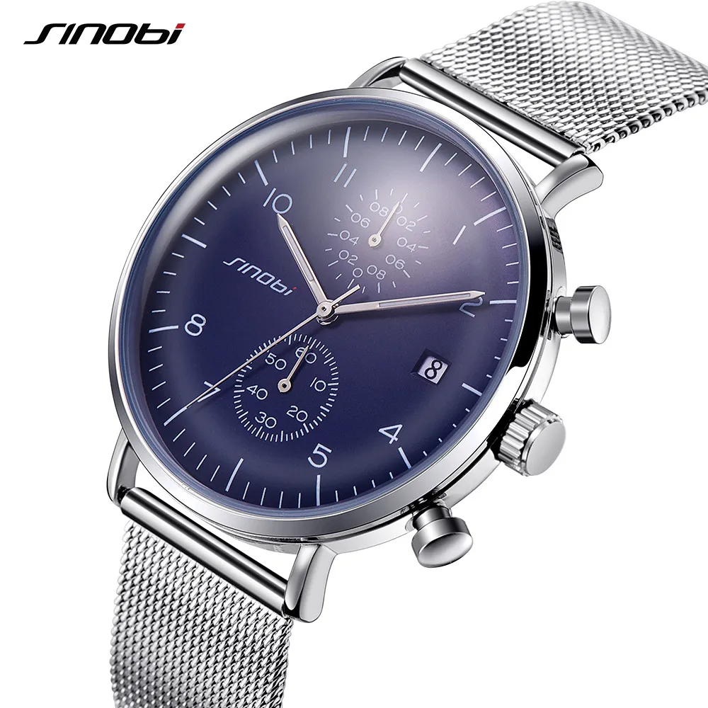 Sinobi Мужские часы модные спортивные кварцевые нержавеющая сталь сетка бренд