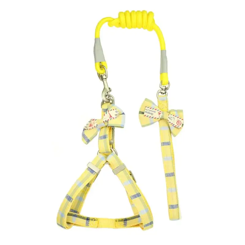 Yellow Zichen поводок для собаки набор Регулируемый плед лук жгут для собаки жгут тренировочный поводок двухслойный аксессуары для домашних животных S-M - Цвет: Yellow