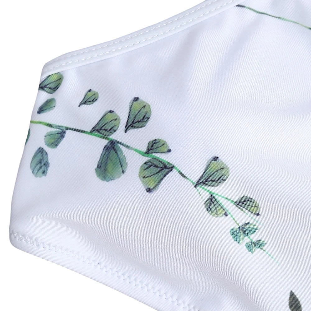 2018 сексуальный купальник бикини с высокой горловиной женский из двух частей принтом в виде листьев топ