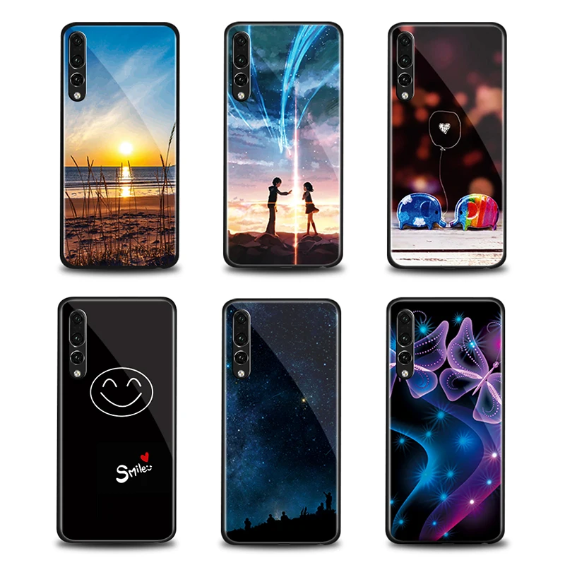 Colorful Tempered Glass Phone Case For Huawei P20 Lite case honor 10 9 lite mate pro | Мобильные телефоны и аксессуары