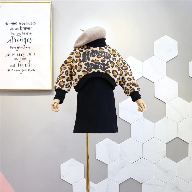 

Girl Clothing Set 2019 Spring New Personality Leopard Fleece Thickening Sweater+dress 2pcs Girl Set Baby Clothes Girls Outfits
