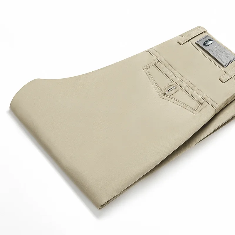 light khaki Jbersee, летние мужские брюки, новинка, тонкие, хлопок, бизнес стиль, модные, одноцветные брюки, мужские брюки, большие размеры 29-40, pantalon hombre - Цвет: light khaki