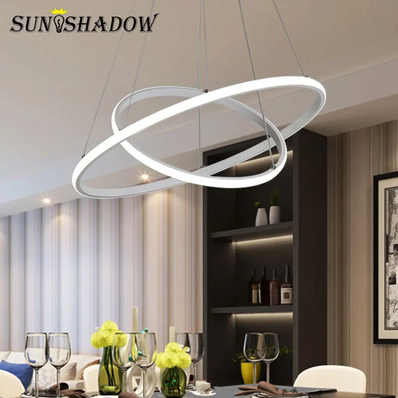 White&ampBlack Circle Pendant Light Led Modern Chandelier Lamp for Living room Bedroom Dining Kitchen Hanging Ceiling | Лампы и