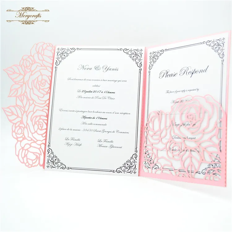 Бордовые Свадебные лазерная резка карманные складные приглашения