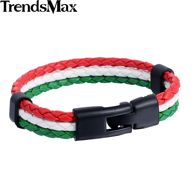 Trendsmax Wo мужские s мужские кожаные браслеты 3 нити Национальный флаг Веревка Серфер браслет для мужчин Ювелирные изделия Подарки 12 мм KLBM102