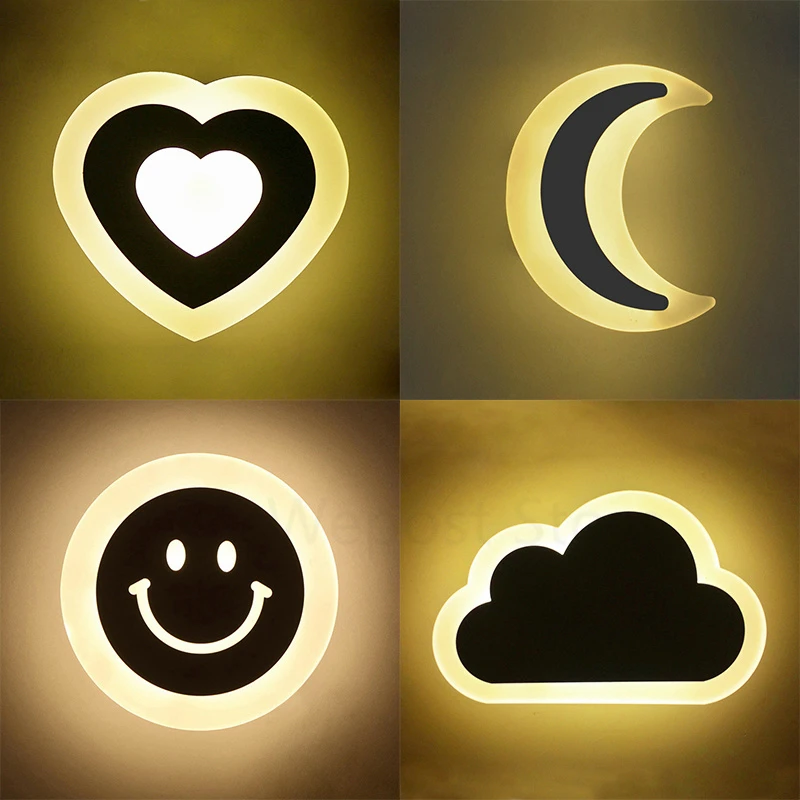 Творческий светодиодный улыбающееся лицо Луна облако настенный светильник
