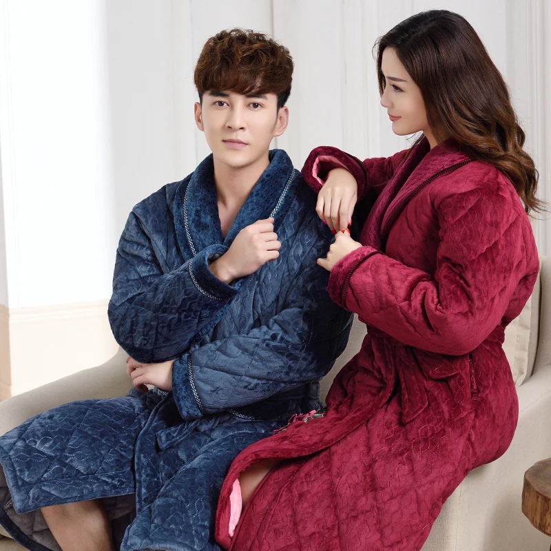 Коралловый флисовый парный халат толстый стеганый фланелевый Халат зима осень