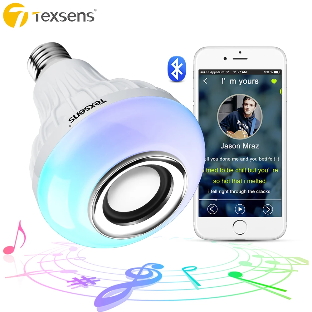 Texsens светодиодный светильник E27/E26 RGB беспроводной Bluetooth динамик лампа