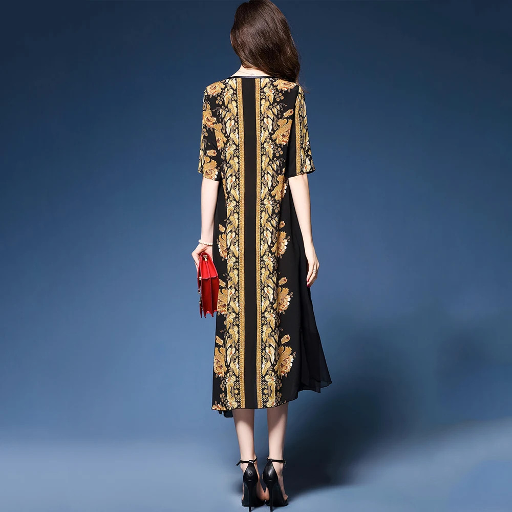 

Spring and summer new style Large size M-3XL loose floral chiffon dress Printed long temperament dress