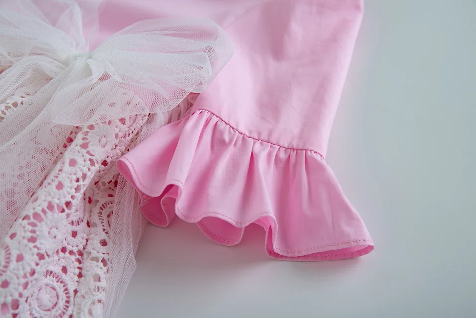 Pettigirl Лето Белое Кружевное Розовое Платье для девочек с повязкой на голову