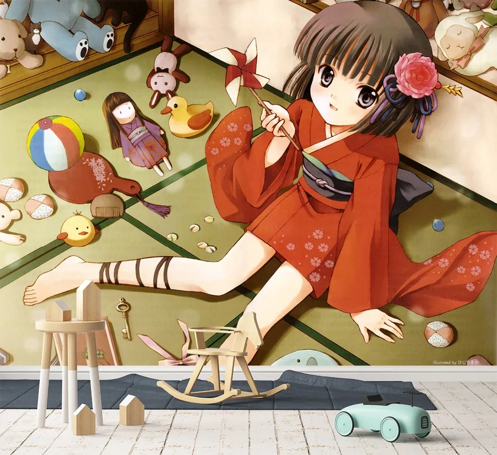 

[Self-Adhesive] 3D Cute Doll Room Kimono Girl 33 Japan Anime Wall Paper mural Wall Print Decal Wall Murals