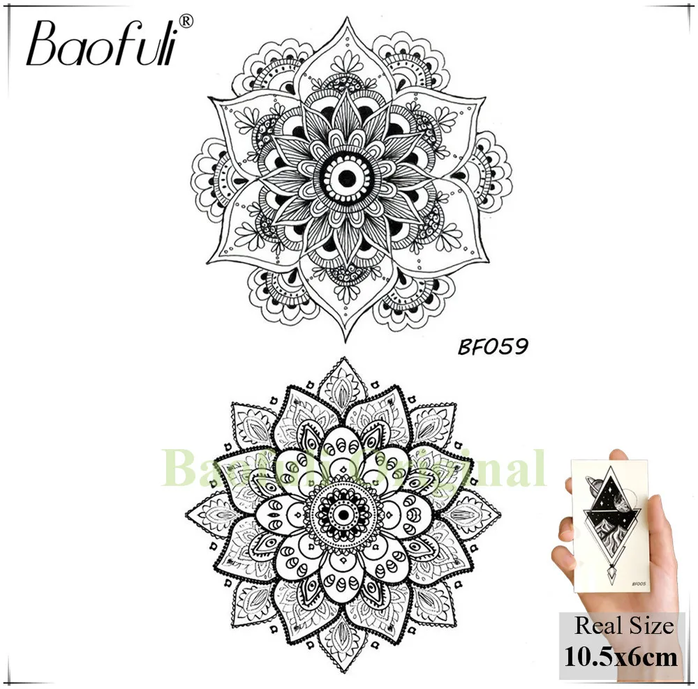 Татуировка на руку Baofuli из черной хны черепаха мандала цветок живопись временная