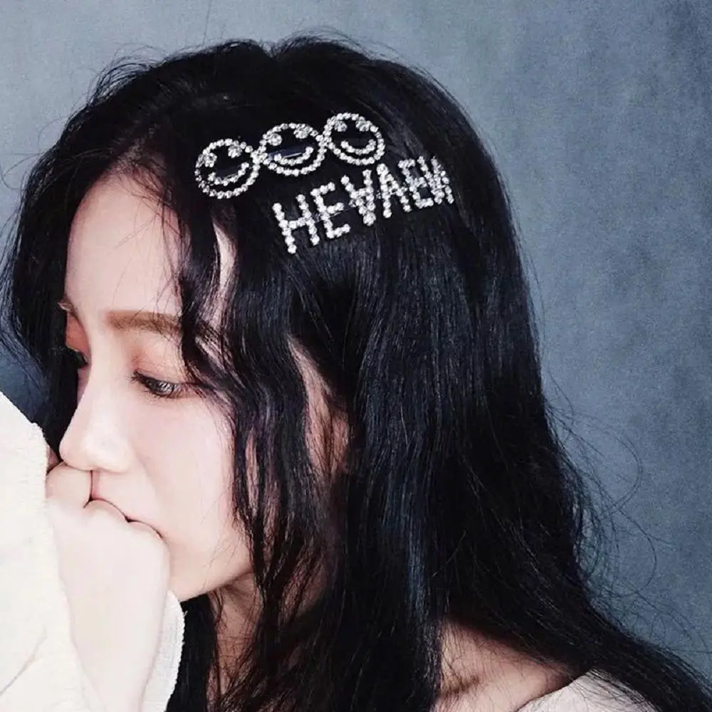 2019 модные блестящие заколки для волос со смайликом и надписью аксессуары женщин