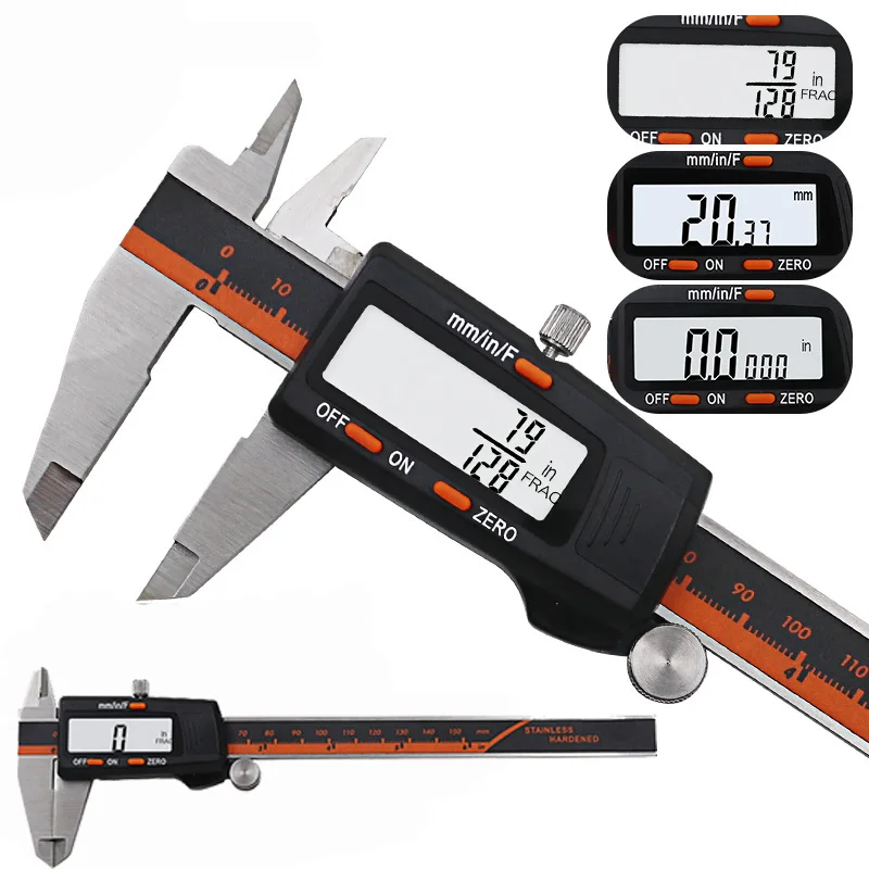 Caliper Black Штангенциркуль из нержавеющей стали с цифровым дисплеем 150 мм фракция/мм/дюймовая высокая точность штангенциркуль из нержавеющей стали с ЖК-дисплеем - Цвет: Caliper Black