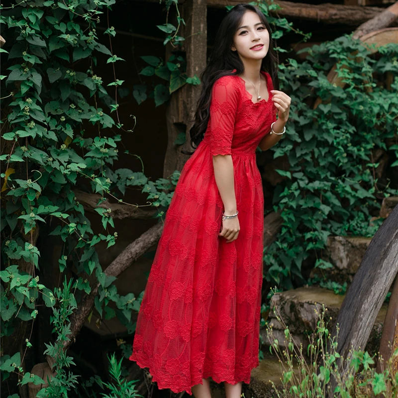 2017 новое прибытие лето 3d цветы вышивка mexican платья boho людей старинные красный