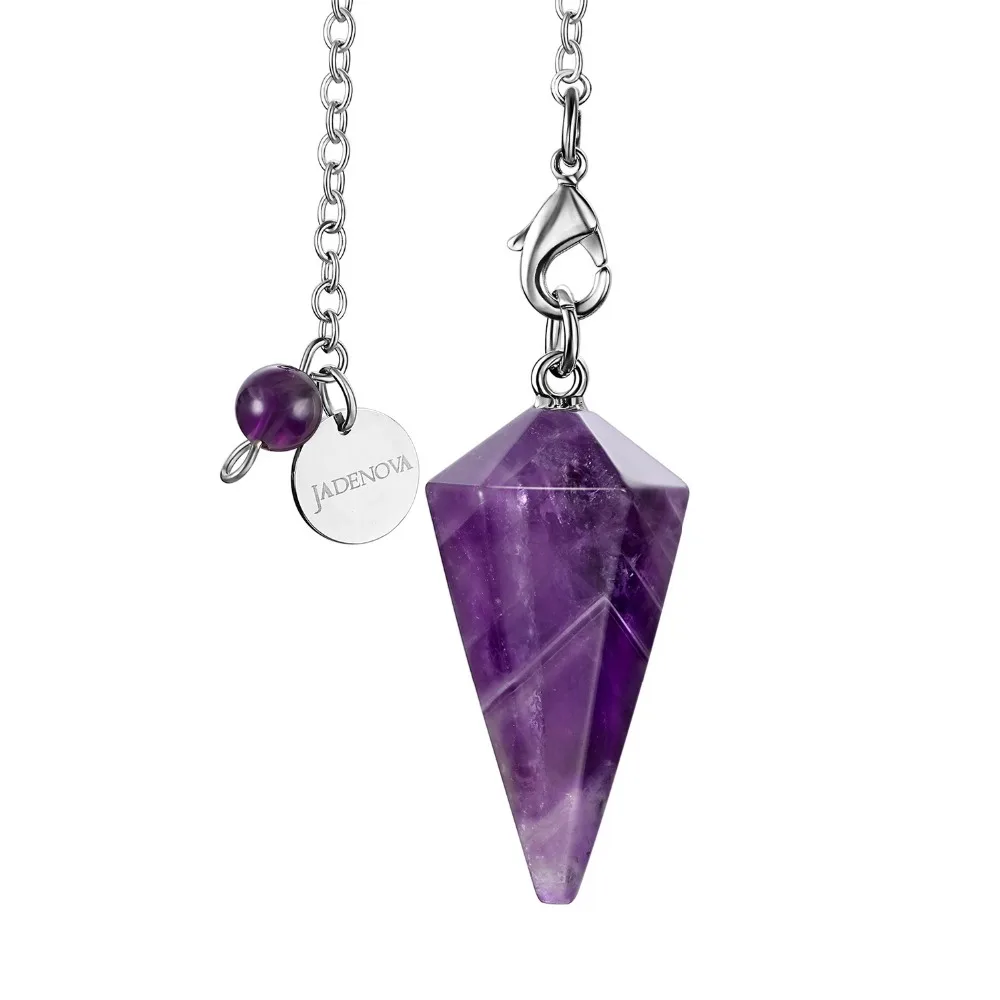 

JADENOVA Natural Conical Gem Pendant Necklace Energy Healing Crystal Pendulum Necklace