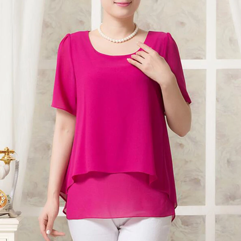 Шифоновая рубашка для женщин среднего возраста летний пуловер с коротким