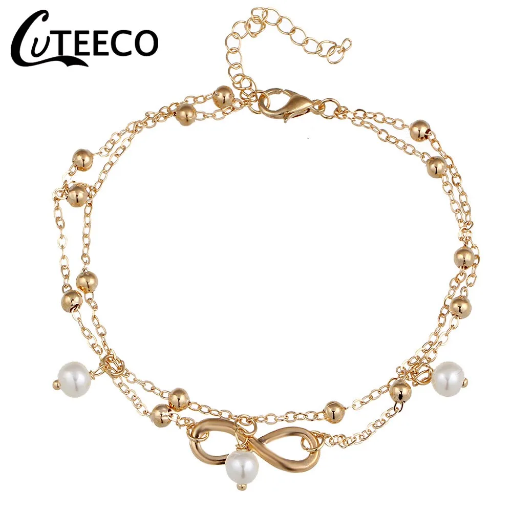 Cuteeco модное серебряное кольцо Цвет Сандалеты с перепонкой на лодыжке в Для женщин бесконечное с бусинами, в богемном стиле ботильоны браслет Cheville девочек бижутерия для ног - Окраска металла: B