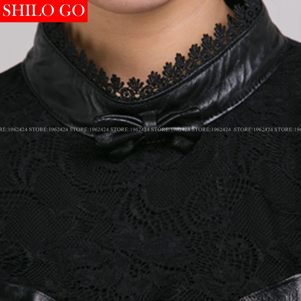 Женская короткая рубашка из овечьей шкуры Черная кружевная винтажная