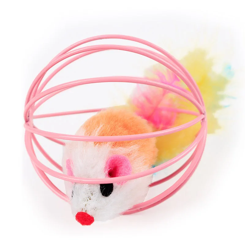 1 шт. железная клетка мышь перьевая кошачья игрушка мяч плюшевая кошка игрушки