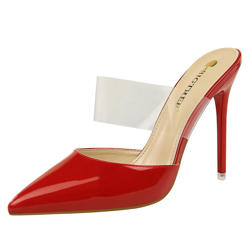 Women Sandals Patent Leather Pumps Red Bottom High Heels Shoes Summer Simple Slippers Transparent | Обувь
