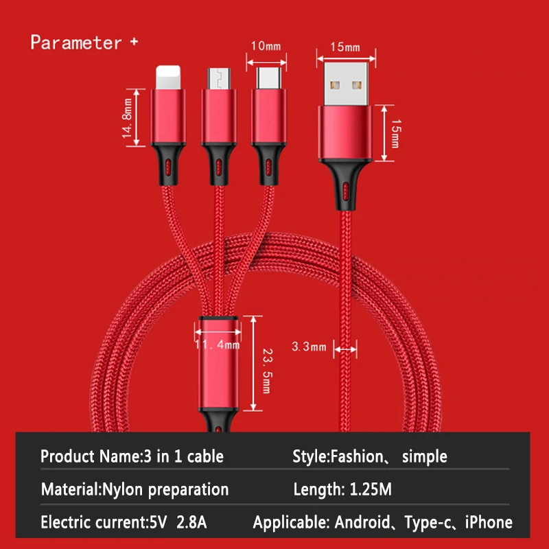 Fexcel 3 в 1 USB Multi Зарядное устройство кабель для iPhone с разъемом микро-usb типа C samsung S9