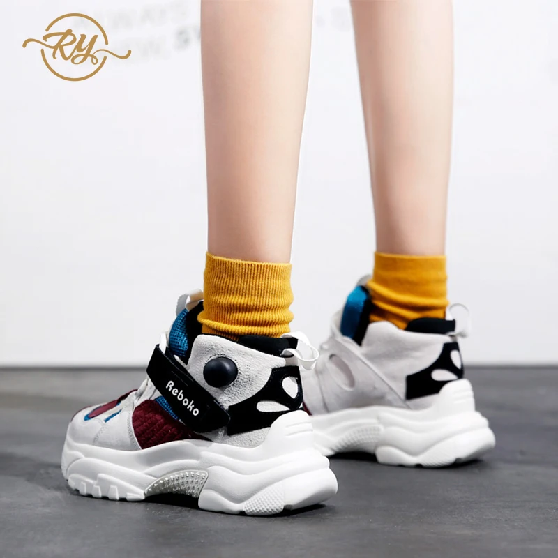 RY-relaa sports shoes female 2019 new summer and autumn Korean version of Harajuku breathable thick soles | Спорт и развлечения