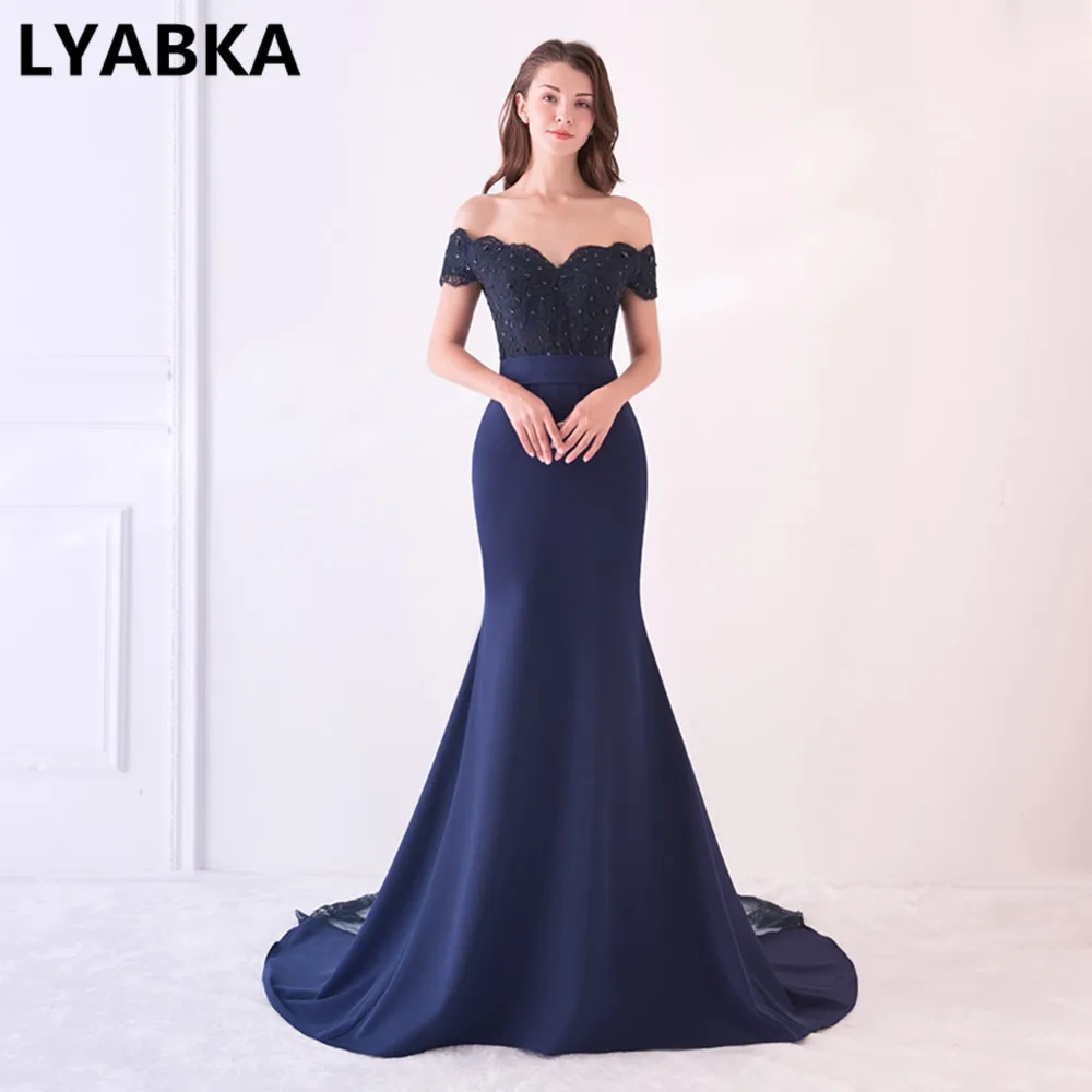Navy blue Robe De Soiree, длинное вечернее платье русалки, темно-синие, вечерние, элегантные, vestido de festa, длинное платье на выпускной,, вечерние платья с бисером - Цвет: Navy blue