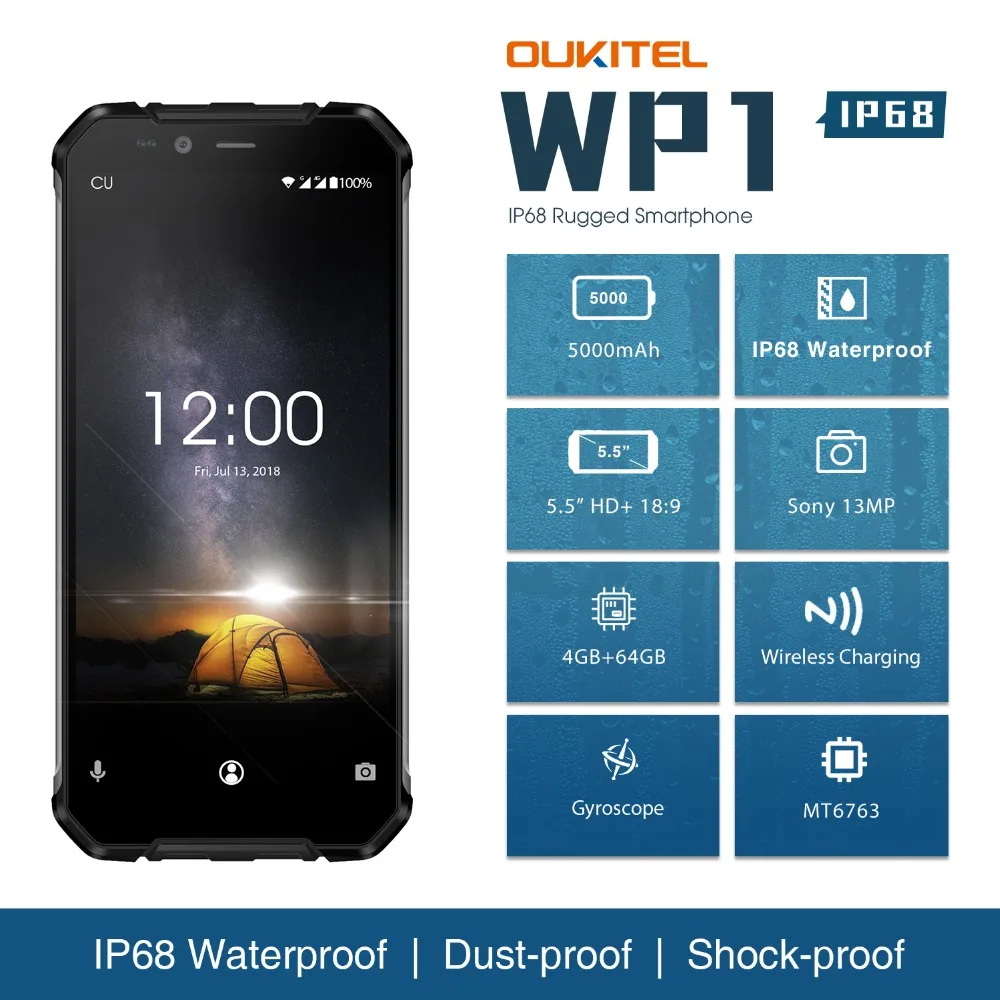 OUKITEL WP1 IP68 водонепроницаемый беспроводной зарядный Мобильный телефон 5 дюймов