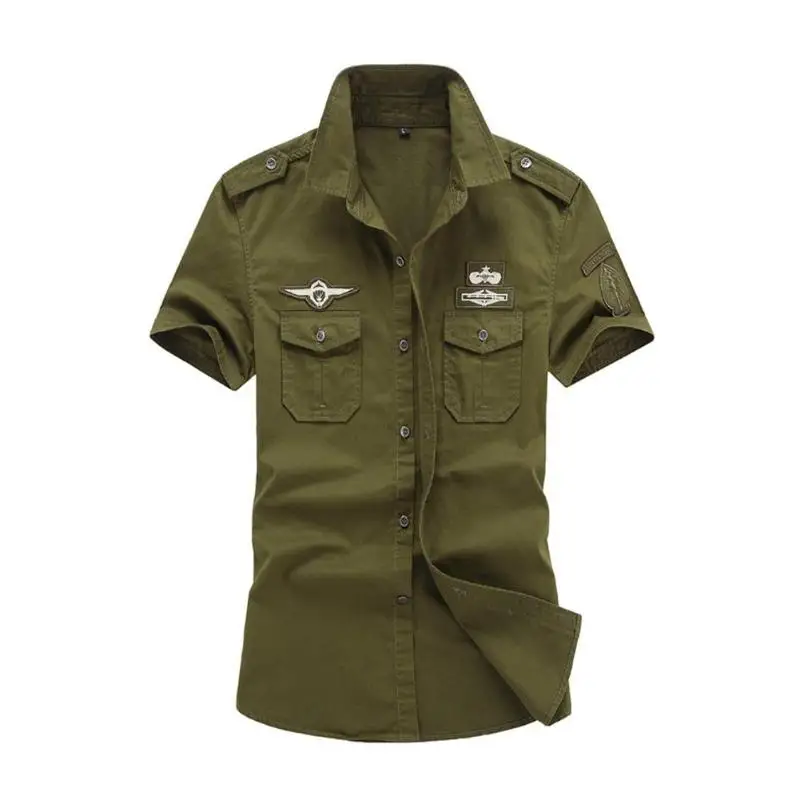 Для мужчин из 100% хлопка рубашка грузов короткий рукав карман военные Camisa Masculina