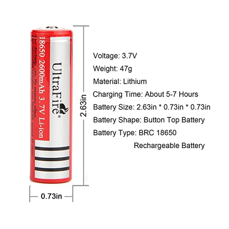 2 шт./набор trstfire 18650 батареи 3,7 V icr18650 2600 mAh литий-ионная аккумуляторная батарея для фонарика