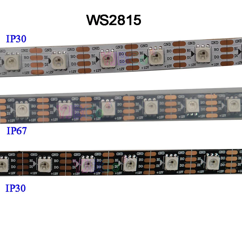 1 m/3m/5 m DC12V WS2815 пикселей прокладки СИД светильник, адресуемых двойной сигнала Smart, 30/60/144 пикселей/светодиодов/m черный/белый печатных плат, IP30/IP65/IP67