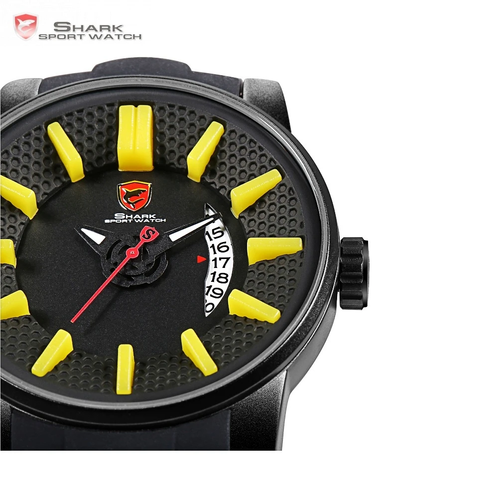 Серый Reef Shark Спортивные Часы 3D Face Желтый Аналоговый Дата Силиконовые Роскошные Кварцевые Часы Мужчина Часы Relogios Masculino/SH479