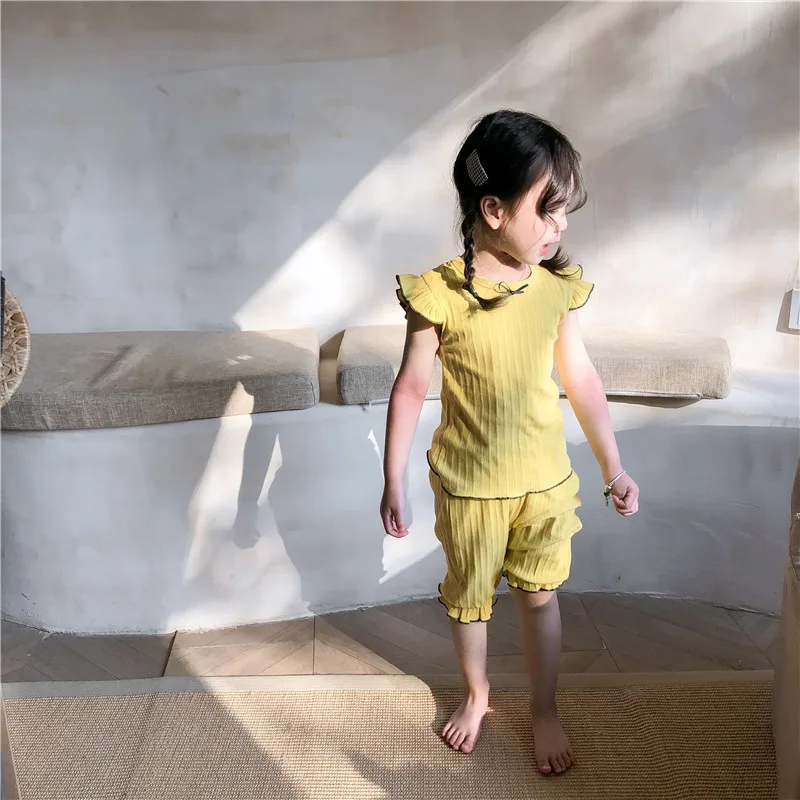 2019 Новое поступление летние комплекты одежды в Корейском стиле однотонная