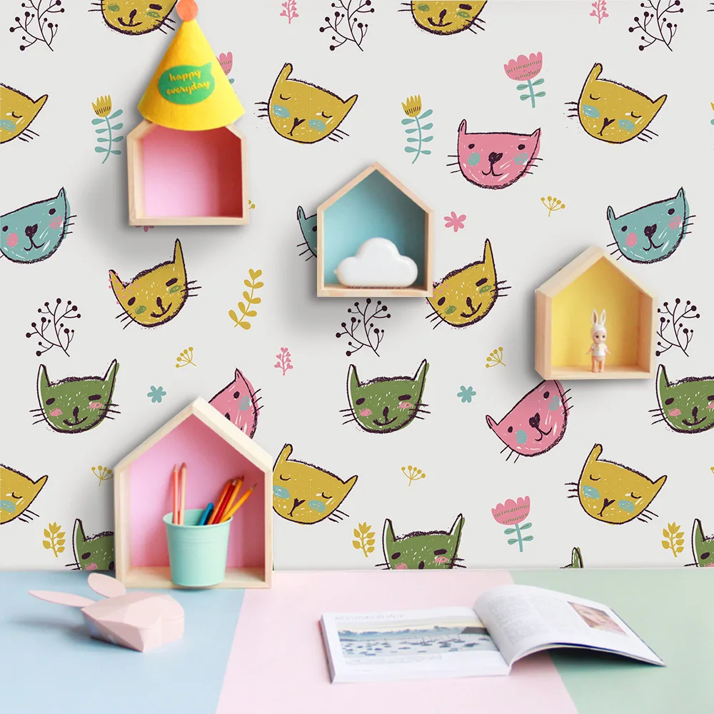 

Креативный мультяшный ПВХ самоклеющийся Wallpaer для детской комнаты милый Кот ПВХ водонепроницаемые наклейки домашний декор для стен DIY