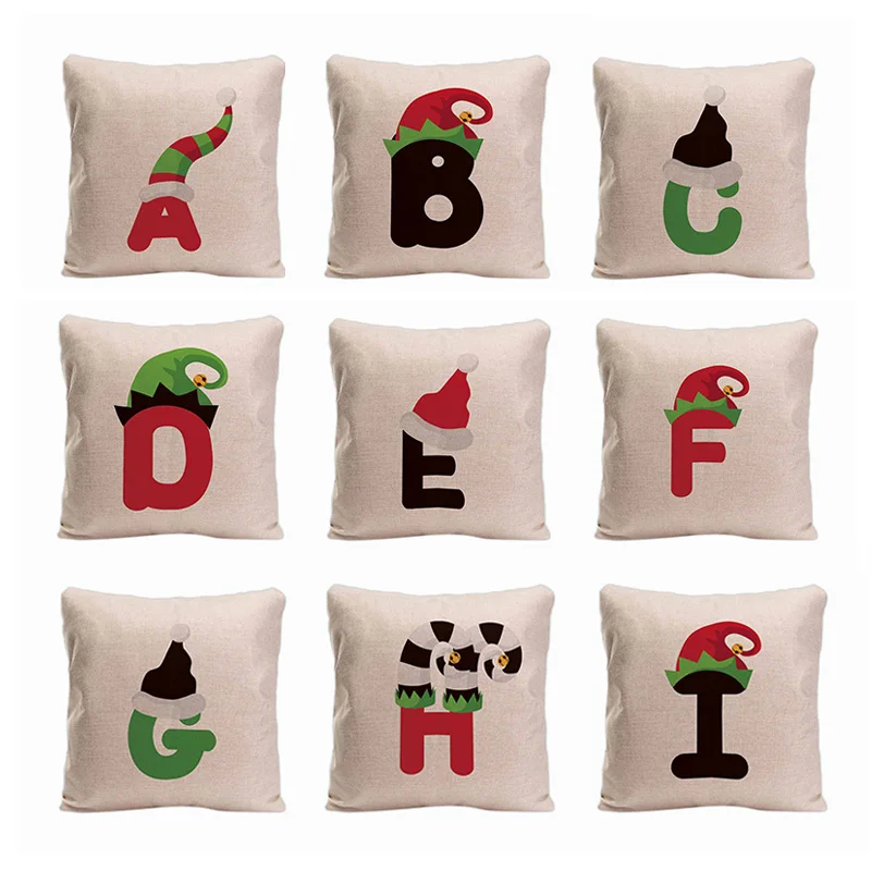 Алфавит 26 мультяшных букв квадратный Чехол на подушку Рождественская шапка и